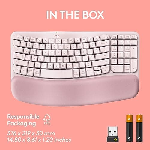 Logitech Wave Keys Wireless Ergonomic Keyboard with Cushioned Palm Rest, Comfortable Natural Typing, Easy-Switch, Bluetooth, Logi Bolt Receiver, for Multi-OS, Windows/Mac - Rose 10