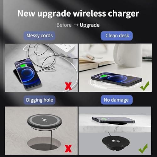 Hopopower Invisible Wireless Charger,15-30mm Under Desk Wireless Charger,Under Counter Wireless Charging Station for iPhone15/15 Plus/15 Pro Max/14 Pro/14 Pro Max/13(QC3.0 Adapter Included) 5