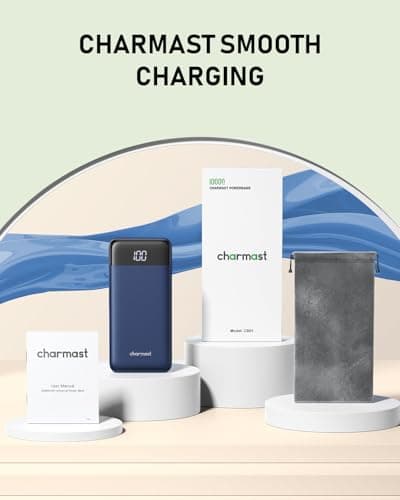 charmast Portable Charger with Built in Cables, 10000mAh Slim Power Bank, 15W USB C in&Out Port High Speed Charging External Charger, Battery Pack Compatible with iPhone 16 15 13 Samsung Google iPad 9