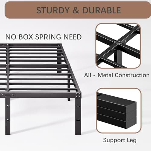 AGXI Queen Bed Frame, Metal Bed Frame 16 Inch Tall Bed Frame No Box Spring Needed, Heavy Duty Queen Platform Bed Frame with Storage Space, Sturdy Bed Frame Queen Size Non-Slip Noiseless 5
