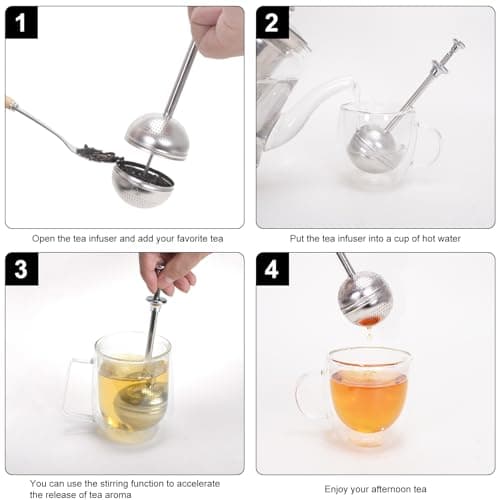Numola Long Handle Tea Ball Stainless Steel, 2Pcs Premium Tea Infuser Filter for Loose Leaf Tea, Reusable Fine Mesh Tea Interval Diffuser Strainer for Cup and Teapot 8