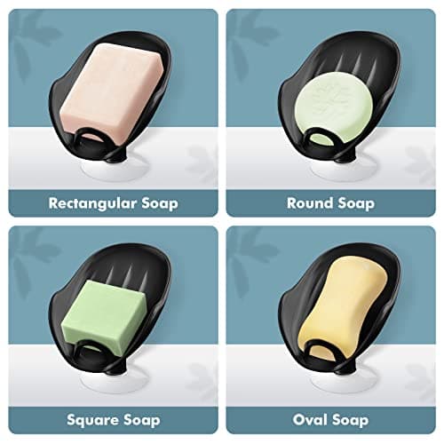 NPET Not Punched Self Draining Plastic Soap Dish Holder with Enlarged Suction Cup,Portable Soap Tray for Bathroom Shower, Kitchen Sink, Save Space and Soap (1, 1 Black) 6