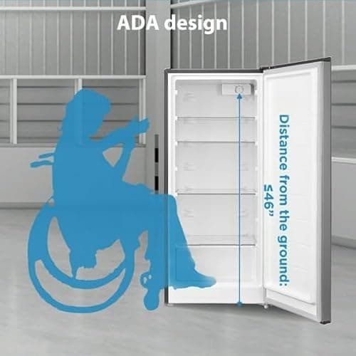 Modern Upright Freezer, Reversible Door Hinge, Removable Shelves - 7.1 Cu ft Capacity (Stainless Steel) 7