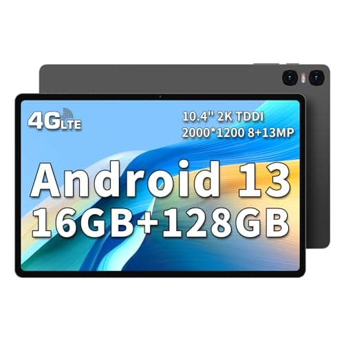 TECLAST Tablet 10.4 inch Android 13 Tablets, 16GB+128GB 1TB Expand Android Tablet, 8 core Processor, 1920 * 1200 2K IPS, 2.4G/5G WiFi Support 4G LTE, 8MP+13MP Dual Camera, 7200mAh, BT 5.0, GPS