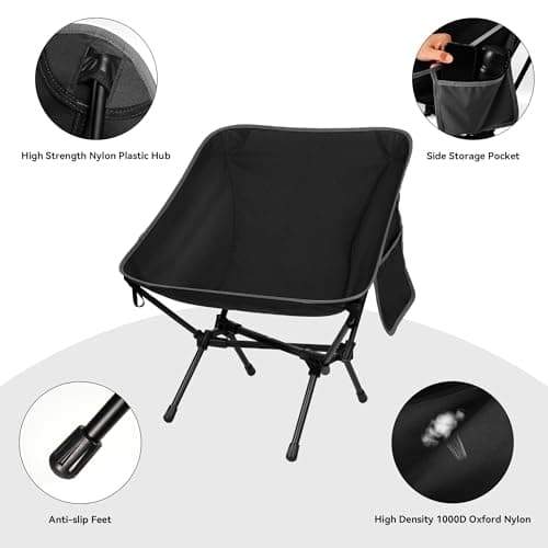 diwaite Ultralight Camping Chair, Portable Folding Backpacking Chair, Compact Camping Chair with Carry Bag for Outdoor Camp Hiking Backpack Beach Travel (Black) 6