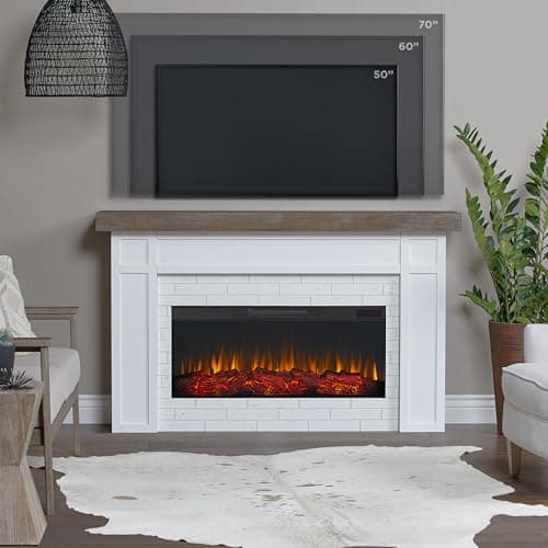 Real Flame Cravenhall Landscape Electric Fireplace with Mantel for Living Room or Bedroom, Replaceable Fireplace Insert Heater, Realistic Log and Flame Effect, Remote Control, Timer, White 5