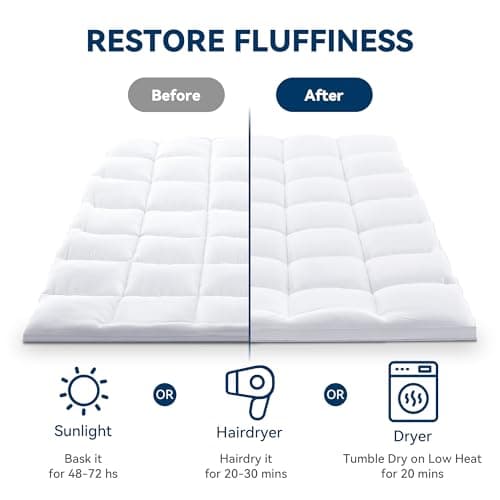 BDEUS Queen Mattress Topper, 1450 GSM Plush Pillow Top for Back Pain Relief, Quilted Fitted Mattress Protector with Bamboo Fiber Cover, Soft Mattress Pad Queen Size - 60"x80" White 6