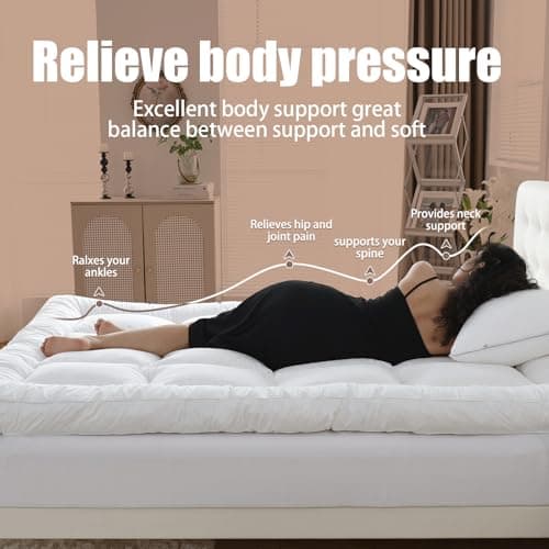 WhatsBedding 5 Inch Memory Foam Mattress Topper Queen for Pressure Relief, 100% Cotton Cover, Comfort Supportive Pillow Top Mattress Topper, 2000GSM Fluffy Shredded Memory Foam Filled 8