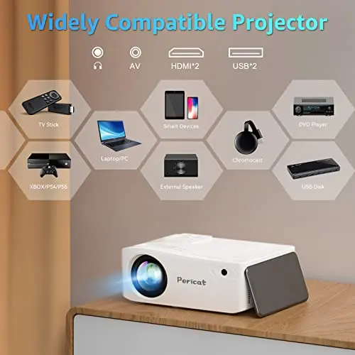 5G WiFi Bluetooth Projector, Native 1080P Outdoor Movie Projector with 200" Display, 380ANSI Home Theater Video Projector 4K Supported, LED Video Projector Compatible with TV Stick, Phone/PC 6