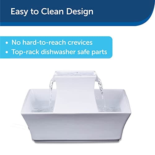 PetSafe Drinkwell Pagoda Fountain - Hygienic Ceramic Continuous Flowing Fountain - Elevated Upper Bowl & Double Free-Falling Stream Design - Minimalist Pet Hydration Station - 70 oz Capacity 6