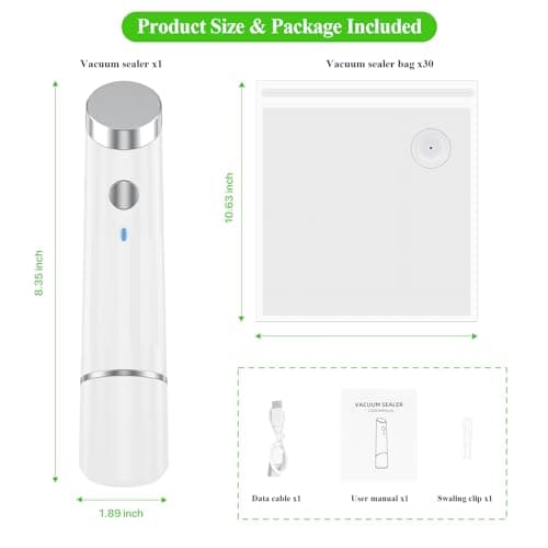 AirBanish Vacuum Sealer, Handheld Vacuum Sealer for Food, Compact Cordless Vacuum Sealer Machine for Travel, Fresh & Save Meal Prep (Vacuum Sealers + 30 Reusable Vacuum Seal Bags) 8