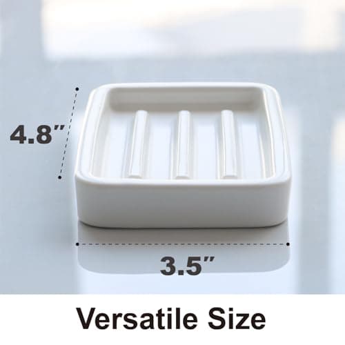 Matte Ceramic Soap Dish with Raised Ridges, Rectangle Bar Soap Holder for Bathroom Counter, Shower and Kitchen Sink, White 5