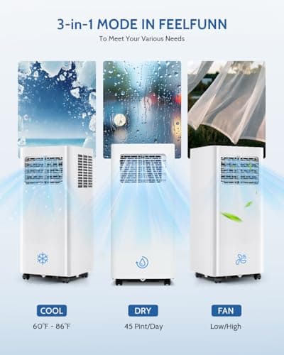 Feelfunn 8,000 BTU Portable Air Conditioner - 3-in-1 Portable AC Unit for Rooms Up to 350 Sq. Ft., with Remote Control, Cooling, Dehumidifier & Fan Modes, AC Unit for Bedroom, Office, Apartment 2