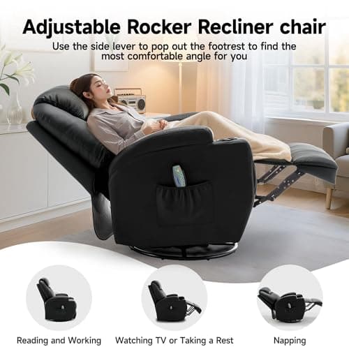 Korser Recliner Chair, Rocking Chair with Massage and Heat, 360° Swivel Recliner Chairs for Adults, Rocker Manual Recliner with Remote Control and Cup Holder for Living Room, Bedroom, Nursery 6