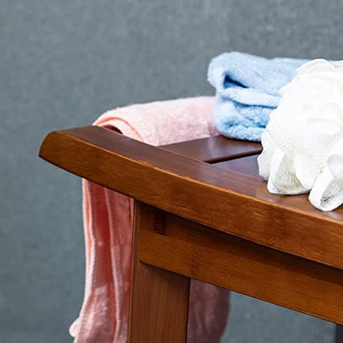 Forevich Bamboo Shower Bench Stool with Storage Shelf Waterproof Shower Chair Spa Bath Seat Excellent for Indoor Use Chestnut Brown 7