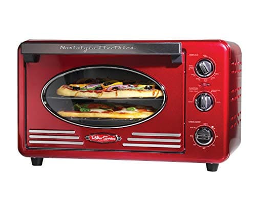 Nostalgia Retro Air Fryer Oven with Bake, Toast, Air Fry, and Broil Functions Large Capacity Fits 12 Slices of Bread Two 12 in. Pizzas - Includes Baking Pan and Frying Basket,21 Qt, Metallic Red