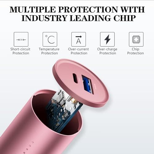 BONAI Portable Charge Power Bank 5000mAh Cylindrical Ultra-Compact External Backup Battery Compatible with iPhone 14 13 12 11 Android Phone and More - Rose Gold (with an 8-pin Charging Cable) 4
