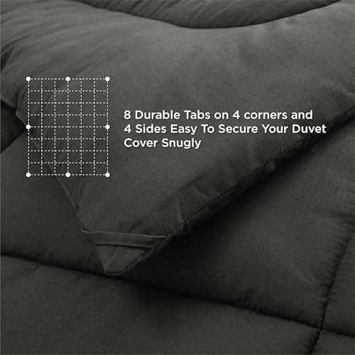 Bedsure Comforter Duvet Insert - Quilted Comforters Twin XL Size, All Season Duvet, GentleSoft Down Alternative Bedding, with 8 Tabs, Gifts for Women/Men, Black, Twin XL 92 x 68 Inches 8