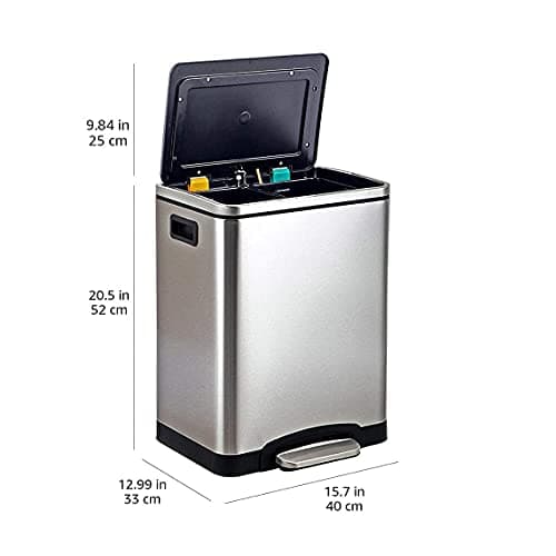 Amazon Basics 30L Dual Bin Soft-Close Trash can with Foot Pedal - 2 x 15 Liter Bins, Stainless Steel, Small Inner bins, Suitable for 1 or 2 People 6