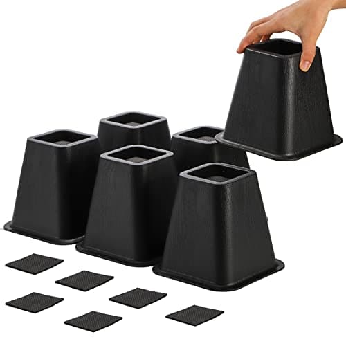 Mezchi 6 Pack Large Bed Furniture Risers, 6 inch Heavy Duty Couch Lift Risers for Sofa, Chair, Cabinet, Desk, High, Durable ABS Plastic, Premium Quality, Supports up to 2200 lbs, Black