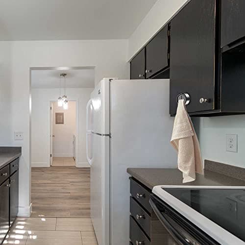 Kitchen Towel Hook Holder, Self Adhesive Wall Dish Towel Hook, Wall Mount Towel Hanger for Bathroom, Wall, Cabinet, Garage, Kitchen and Home - No Drilling Required 6