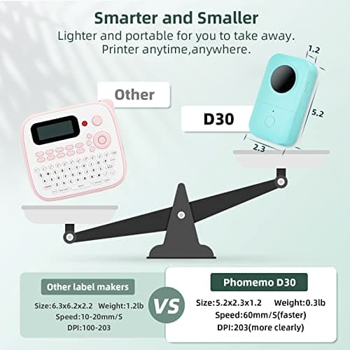 Phomemo Label Maker Machine with Tape, D30 Mini Bluetooth Label Printer, Versatile App with with 1000+ Symbols and 60+ Borders, Portable Label Maker for School Supplies, Home, Office, Green 6