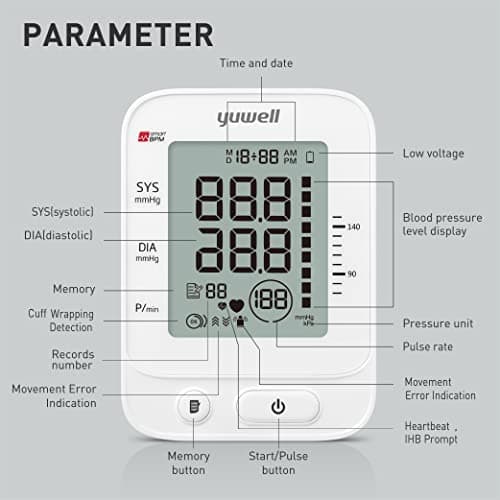 yuwell Blood Pressure Monitor, Large Upper Arm Blood Pressure Cuff, Digital Blood Pressure Machine for Home Use, Large Display, Stores 99 Readings, Voice Broadcasting with Power Adapter and Batteries 7
