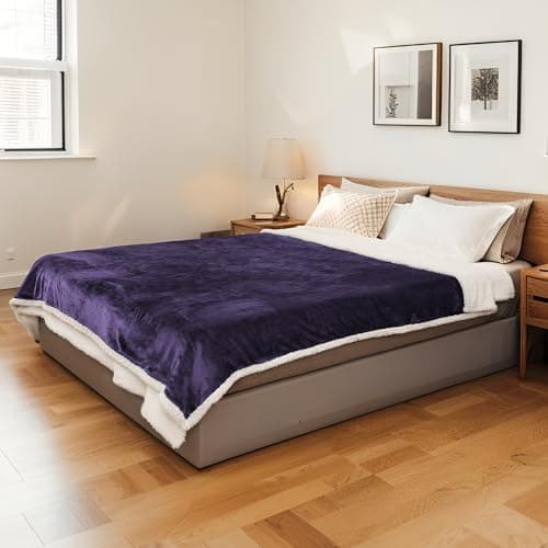 Electric Heated Blanket Full Size 72"x84" - Flannel & Sherpa Fabric Dual-Sided, 6 Heat Settings & 1-10 Hours Auto Off, Soft & Cozy Warming Throw for Home, Office, or Bed, Machine Washable, Purple 7