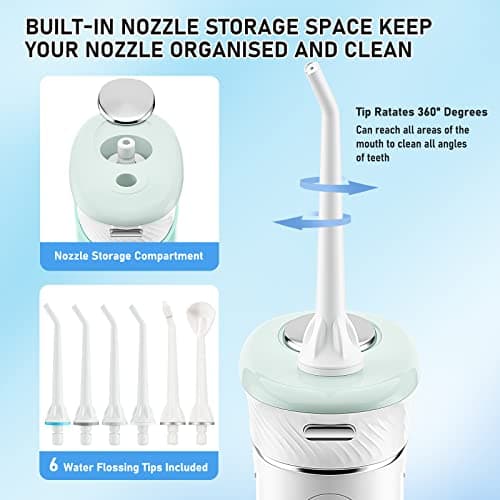 Hangsun Water Flosser Cordless Oral Irrigator Portable Teeth Cleaner HOC600 IPX7 Waterproof Electric Dental Flossers with DIY Modes 6 Jet Tips for Braces Care Travel and Home Use 5