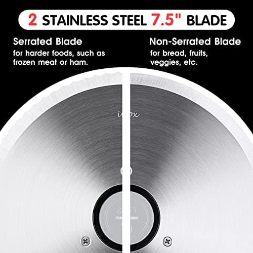 Meat Slicer, CUSIMAX Electric Deli Food Slicer with Two 7.5'Removable Stainless Steel Blades and Pusher, Cheese Fruit Vegetable Bread Cutter, Adjustable Knob for Thickness, Food Carriage 5