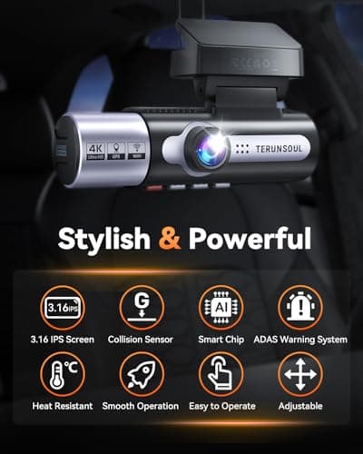 TERUNSOUl 4K Dash Cam Front and Rear, Full HD 3 Channel Dashcam, Free 128GB MicroSD Card, Built-in 5.8GHz WiFi Built-in GPS, Collision Sensor, Night Vision, HDR, 3.16" IPS, 24H Parking Mode（Black） 7