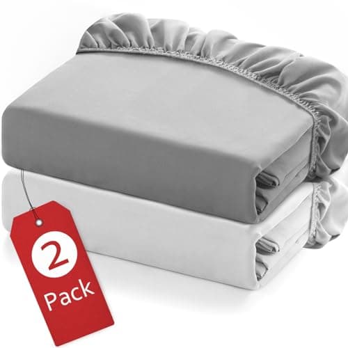 Twin Fitted Sheets 2 Pack Only, Mattress Up to 14 Inches Deep Pocket, Ultra Soft and Breathable Twin Bed Sheets, Long Lasting Single Fitted Sheets, Grey and White