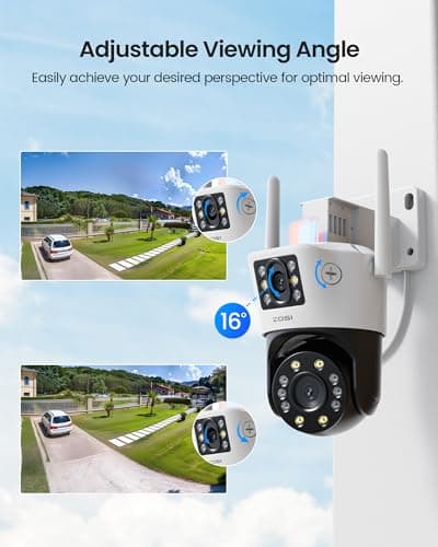 ZOSI C298 4MP Dual-Lens(2MP+2MP) Wired WiFi PT Plug-in Security Camera Outdoor, 360 View Pan/Tilt Camera, Human/Vehicle Detect, Color Night Vision, Spotlight Siren,Two-Way Talk, Memory Card Storage 4