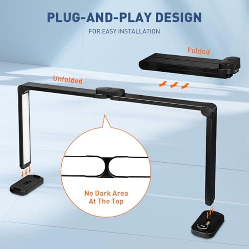 KIRKAS 34inch Large Half Moon Light for Nail Tech, 456 LEDs 3 Color Modes Infinitely Knob Arch Nail Light with Phone Holder Charging Function, Foldable Lighted Desk Lamp for Manicure, Handicraft-Black 5