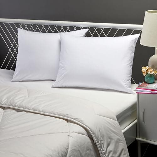 Amazon Basics Down Alternative Bed Pillows and Pillow Protector Case 2-Piece Set, Medium Density, Standard - Pack of 2, White, 26"L x 20"W 7