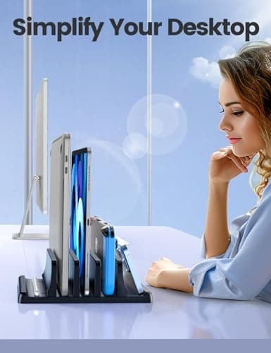 Vaydeer 3-Slot Vertical Laptop Stand Organizer, Laptop Storage Holder Made of Premium ABS Plastics 5 in 1 Design,Desktop Space-Saving Adjustable Desk Organizer for All MacBook/Chromebook/Surface 6