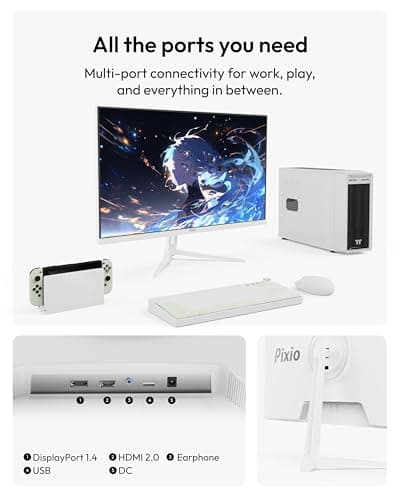 Pixio PX275 Wave White 27 inch 100Hz Refresh Rate QHD 1440p Resolution IPS Panel 1ms MPRT Response Time Gaming Monitor with Adaptive Sync 5