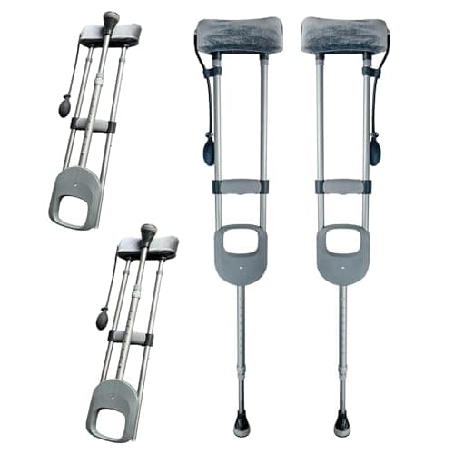 Folding Aluminum Underarm Crutches-Underarm Walking Crutches,Height Adjustable from 4'11" to 5'6", Upgraded Inflatable Airbag Design for Avoiding Axillary Pain,Walking Aid for Teens to Adults 8