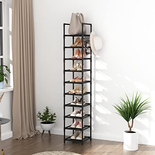 LANTEFUL Tall Narrow Shoe Rack for Entryway, 10-Tier Sturdy Metal Shoe Shelf Storage 10-15 Pairs of Shoes and Boots, Space Saving Corner Shoe Rack Organizer for Closet,Doorway,Garage,Living Room 7