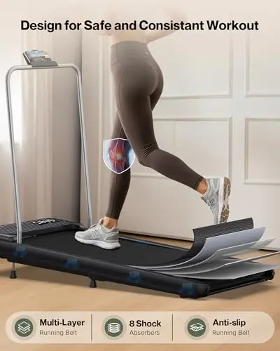 WELLFIT Under Desk Walking Pad with Handlebar, Lightweight 29lb Walking Treadmills for Home Small Space, 265LB Capacity Compact Smart Walking Pads with 10% Incline Works with KINOMAP Apple Health 6