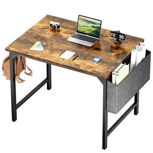 Sweetcrispy Small Computer Office Desk 32 Inch Kids Student Study Writing Work with Storage Bag & Headphone Hooks Modern Simple Home Bedroom PC Table