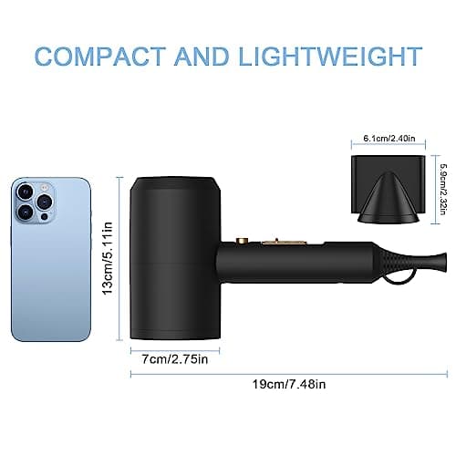 slopehill Professional Ionic Hair Dryer, Powerful 1800W Fast Drying Low Noise Blow Dryer with 2 Concentrator Nozzle 1 Diffuser Attachments for Home Salon Travel (Black) 5