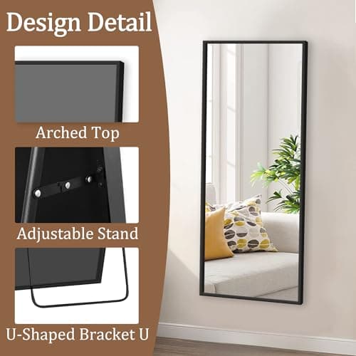 GlasFlength Full Length Mirror with Stand - 56" x 19" Aluminum Alloy Frame Full Body Mirror, Standing Hanging or Leaning Wall Floor Mirror for Bedroom Living Room Dressing Room, Black 6