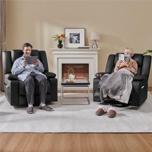 Yaheetech Large Electric Power Lift Recliner Chair, PU Leather Massage Chair with Heat and USB Port for Elderly, Ergonomic Lounge Chair with 2 Cup Holders Side Pockets, Overstuffed Wide Single Sofa 5