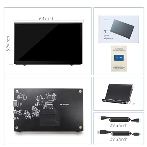 HMTECH 7 Inch Raspberry Pi Screen 800x480 HDMI Portable Monitor IPS LCD Screen Display for Raspberry Pi 5/4/3/2/Zero/B/B+ Win11/10/8/7 (Non-Touch) 7