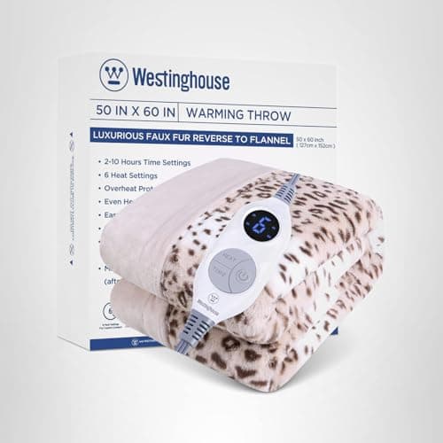 Westinghouse Heated Throw Blanket, Leopard Electric Throw Blanket, Luxury Faux Fur to Flannel Reversible, 6 Heating Levels & 2-10 Hours Time Setting, Machine Washable(Throw, 50"x60") 10