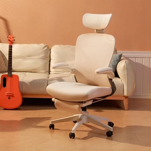 FLEXISPOT Foldex Ergonomic Office Chair, Folding Chair for Small Spaces with Lumbar Support, Flip-up Armrests, 3D Headrest, Desk Chairs with Footrest for Work,Video Game (Foam Seat, Cream) 2