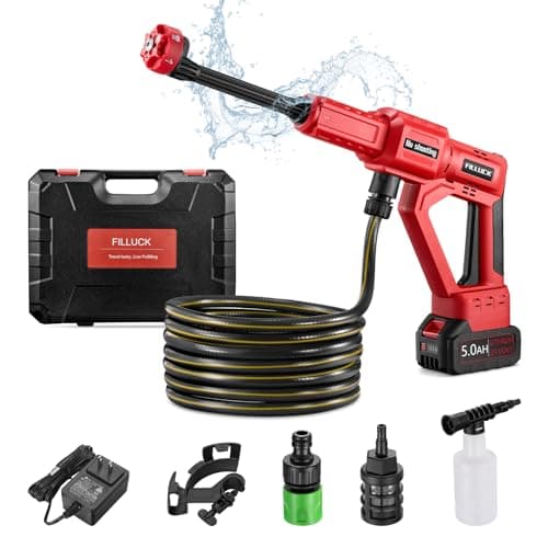 Cordless Pressure Washer, 1060 PSI Handheld High-Pressure Cleaner with 5.0Ah Long-Lasting Battery, 3-Speed Adjustable, 2.8 GPM, 6-in-1 Nozzle,Battery Powered Pressure Washer for Cars/Garden/Floor