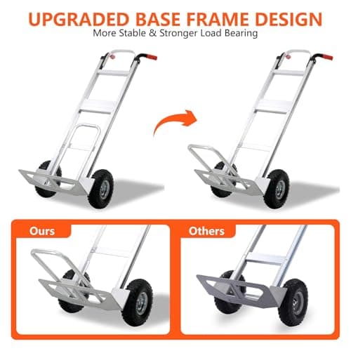 Aluminum Hand Truck 600 LBS Capacity, Handle Heavy Duty Industrial Dolly with 10" Pneumatic Tire and 2 Elastic Cords, Platform Cart for Transport and Moving in Home, Office, Warehouse, Supermarket 3