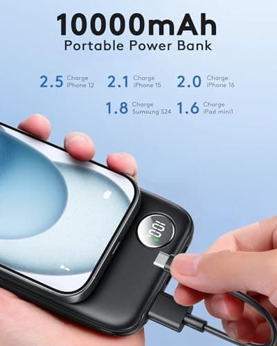 Powerbank Fast Charging Max 12V/4.5A, Ultra Slim Portable Charger USB C 10000mah, Travel Power Bank for iPhone 11 12 13 14 15 16 Samsung Android, DC Lightweight Battery Pack Phone Charger, Deep Black 6